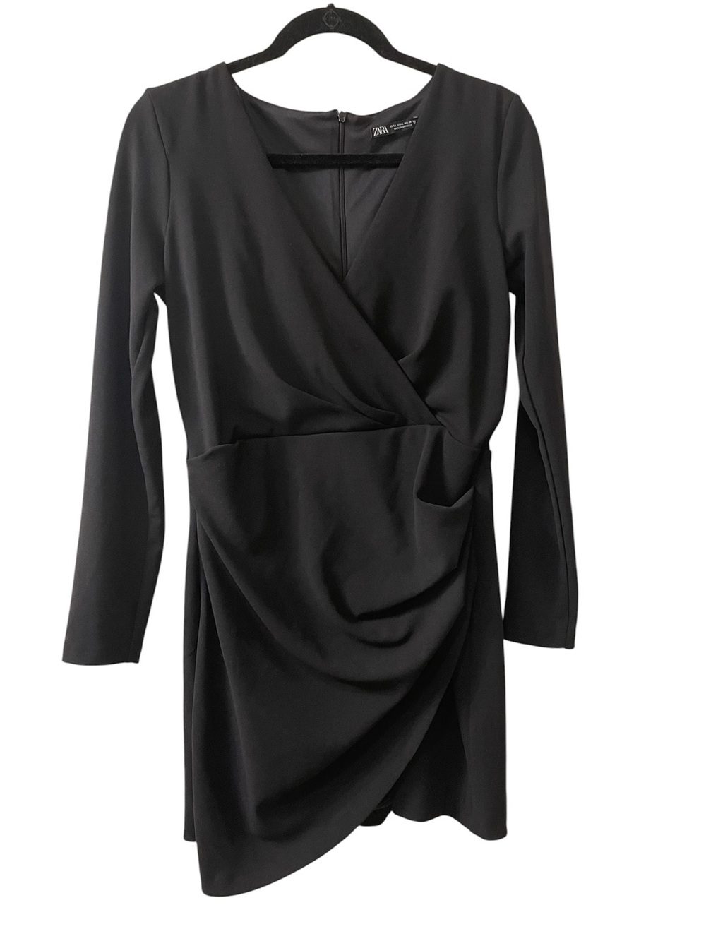 Zara Black Faux Wrap Long Sleeve Mini Dress Large
